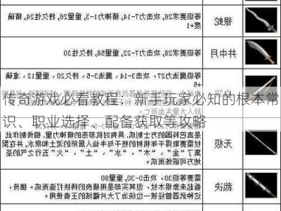 传奇游戏必看教程：新手玩家必知的根本常识、职业选择、配备获取等攻略