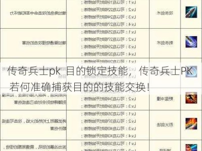 传奇兵士pk  目的锁定技能，传奇兵士PK  若何准确捕获目的的技能交换！