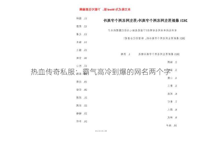 热血传奇私服：霸气高冷到爆的网名两个字  第2张